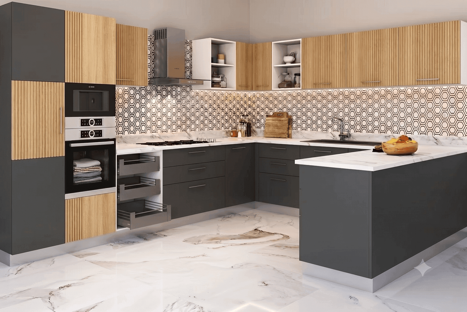 White Oak Family Kitchen with Social Island